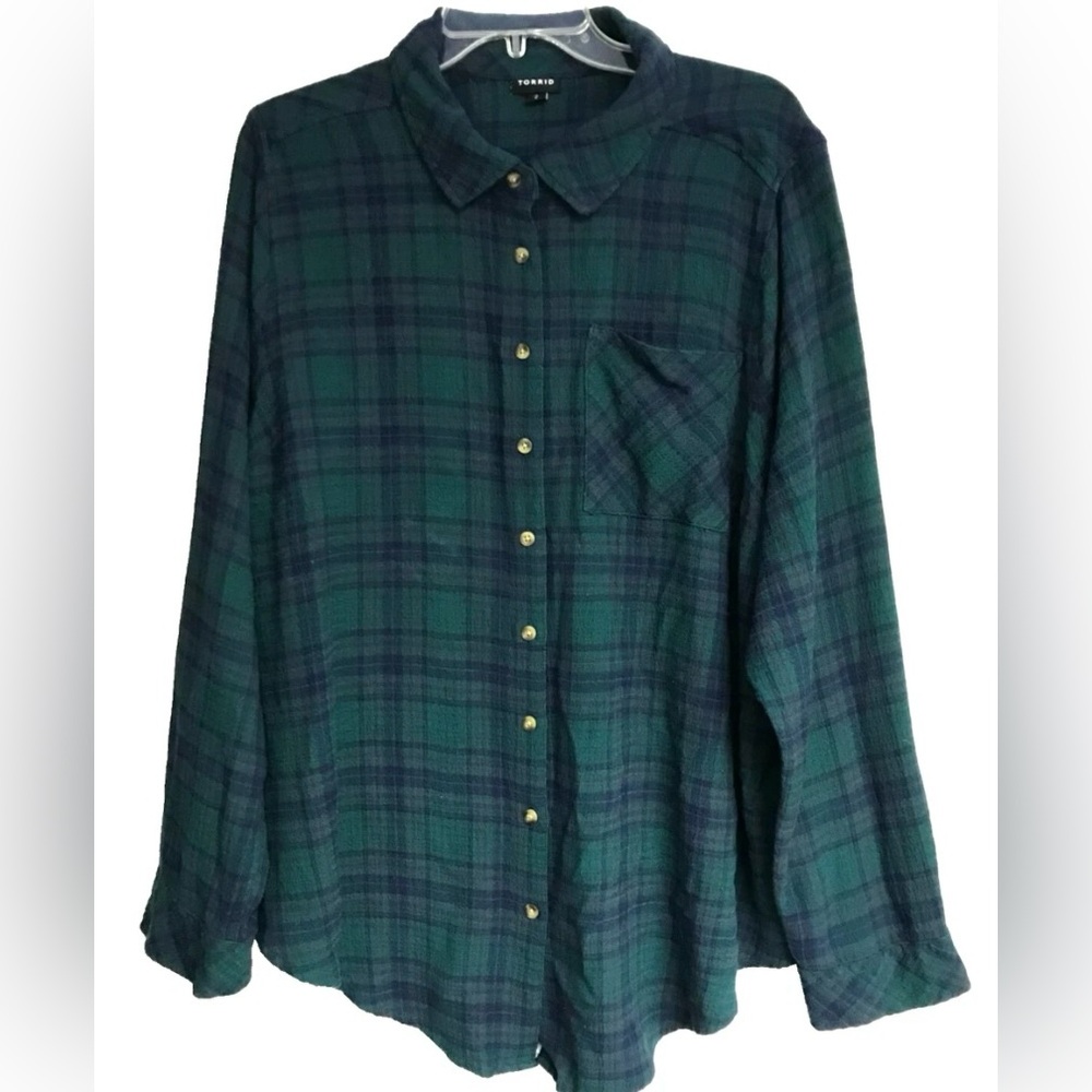 Torrid Green and Navy Plaid Shirt Size 2
